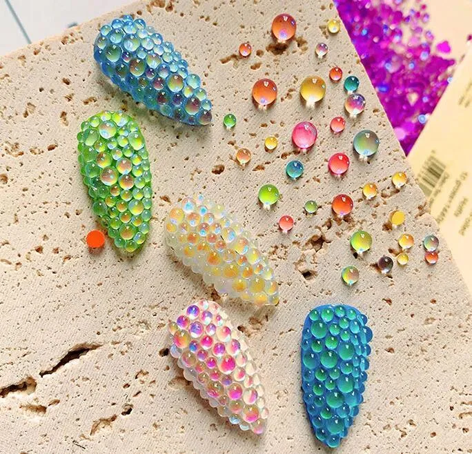 14 Colorful Aurora Rhinestone Flatback Beads For Mermaid Nails Mix