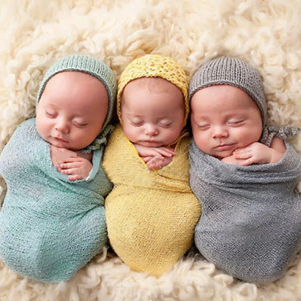 Nyfödda fotografi rekvisita stretch solida baby foto rekvisita säng wrap bebe kostymer sjal flicka filt spädbarn sovsäck mjuk 210413