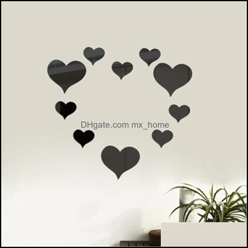 Window Stickers 10pcs/set Durable Love Heart Wall Sticker Mirror Mural 3d Decal Simple Decorative Removable Paster Home Decoration 25#