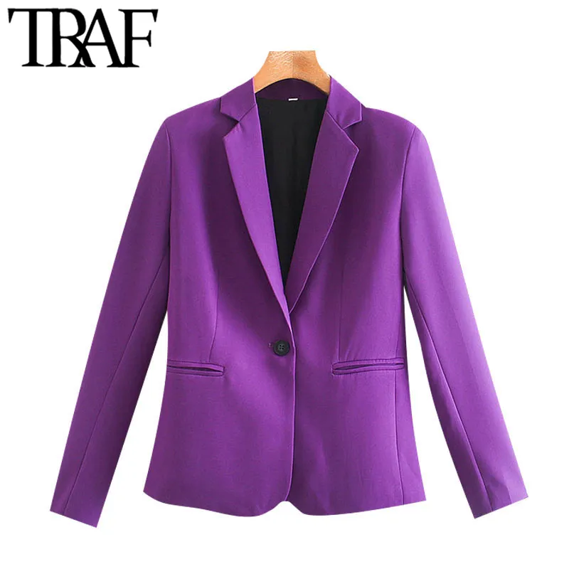 TRAF femmes mode bureau porter basique Blazer manteau Vintage à manches longues poches vêtements de dessus pour femmes Chic hauts 210415