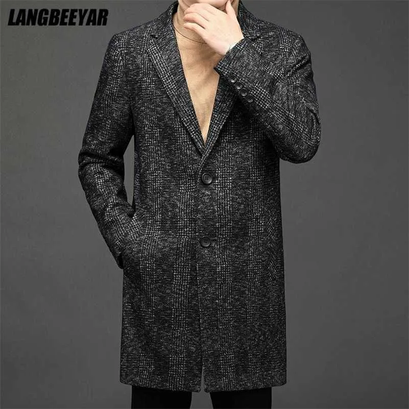 Designer Märke Luxury Casual Fashion British Trendy Jacket Windbreaker Overcoat Long Men Winter Woolen Coat Clothes 211122