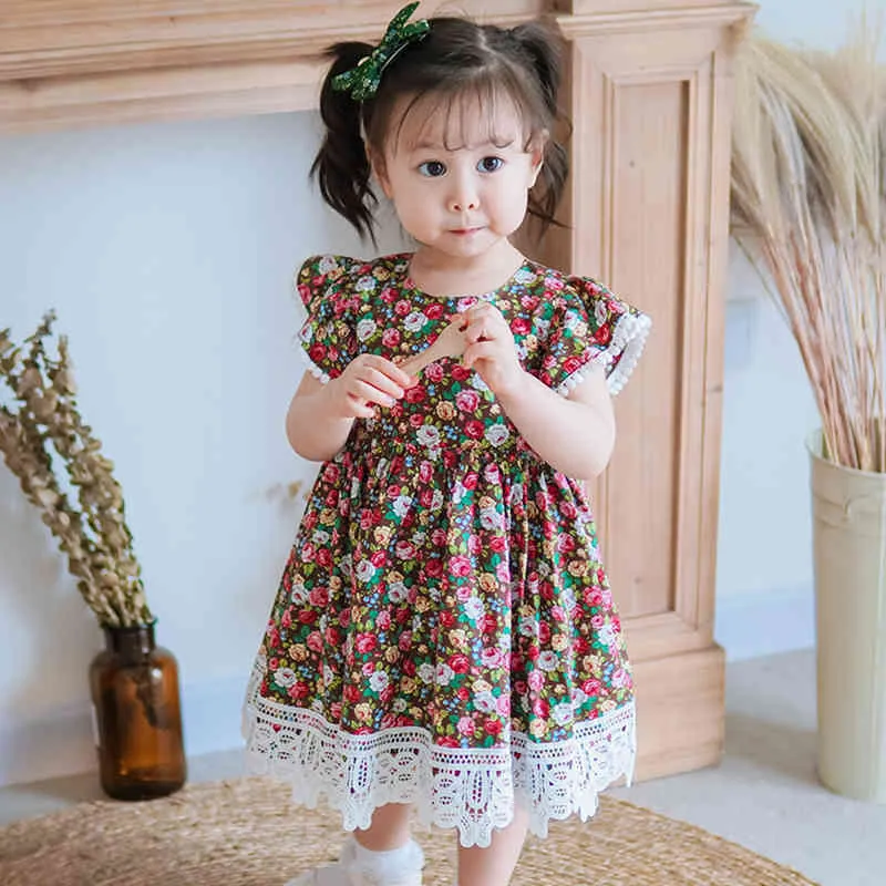 Sommarbarn flickor ärmlös blommiga klänningar barn barn flicka prinsessan kläder parti 210429