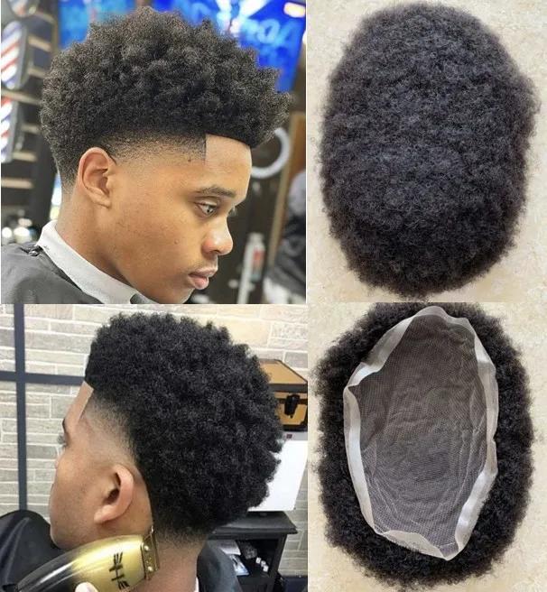 AFRO Kinky Curl Mens Wig Indian Remy замена человеческих волос 4 мм Полный кружевной Topee для афроамериканских баскетбазников и фанатов Fast Express доставку