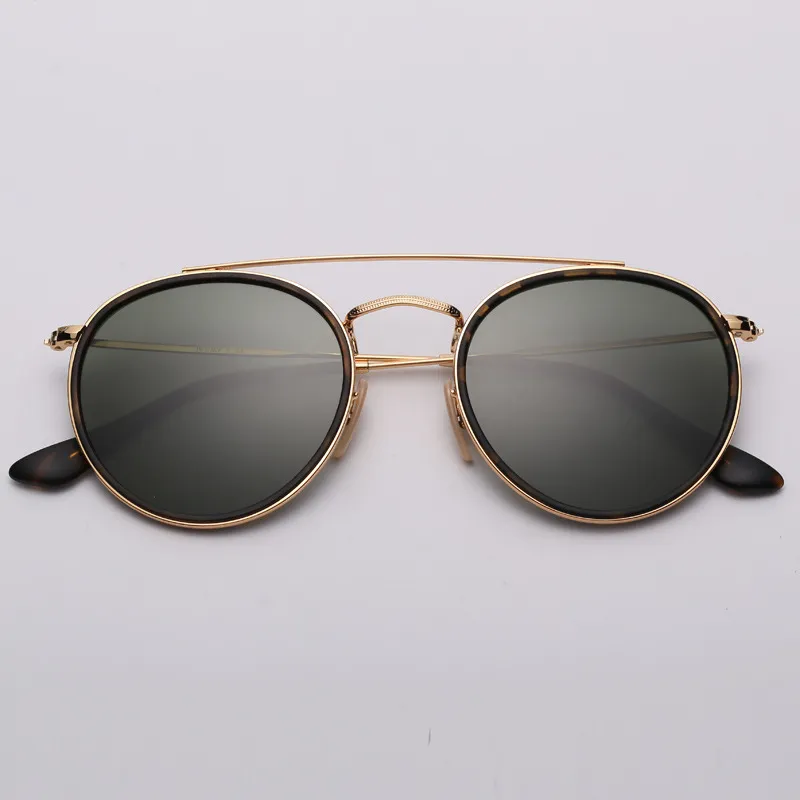 Occhiali da sole di alta qualità Donna Uomo Lenti in vetro Occhiali da sole rotondi a doppio ponte 3647n da donna Uomo Lentes De Sol Gafas