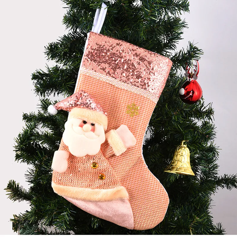 Decoración de árboles de Navidad Besos de calcetín rosa Sequinas Decoración de fiestas de Navidad Hanging Stocking Santa Claus Niños Regalos Calcetines de dulces BH4968 Wly