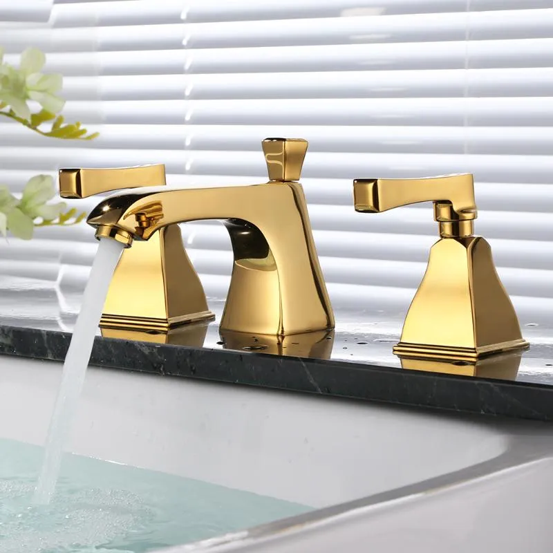 Waschbecken Wasserhahn Gold Badezimmer 3 Loch Doppelgriff Deck montiert Badewanne Dusche Mixer Wasserhahn HG-271 Waschbecken Wasserhähne