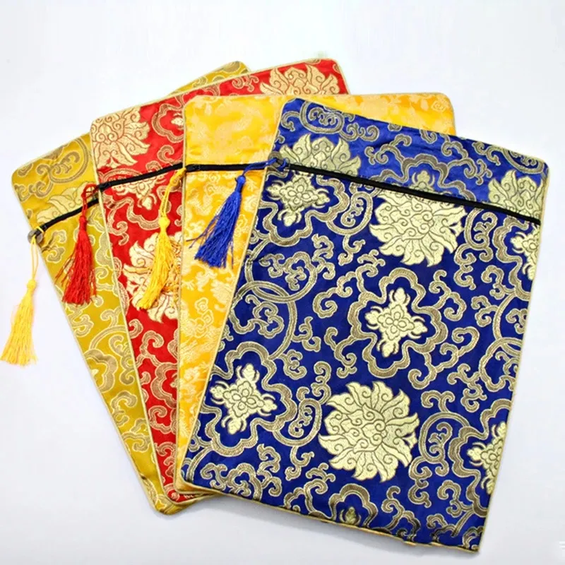 민족 스타일 스토리지 가방 대형 브로케이드 Sutra 책 패션 드래곤 패턴 꽃 더블 짙어지는 품질 지퍼 빈 가방