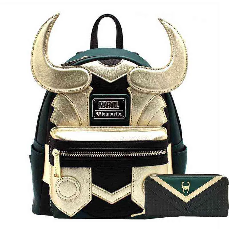 Loki Pu Leather Backpack Horn Travel Laptop Bag Schoolbags Students Adults Handbag Wallet Birthday Gifts