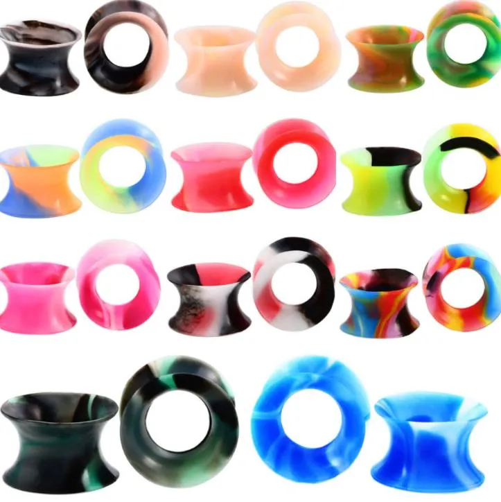 11Pair Silicone Flexible Thin Double Flared Flesh Tunnel Ear Plugs Ear Gauge Expander Stretcher Earlets Earrings Ear Piercing