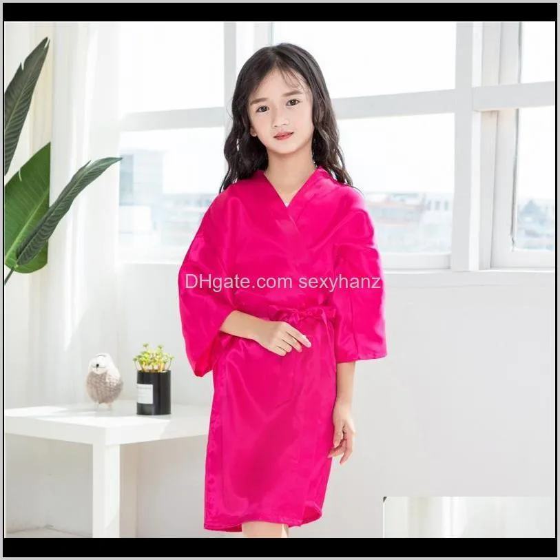 2020 bathrobe for children satin children summer kimono bath robes bridesmaid girl dress silk child nightgown solid robes