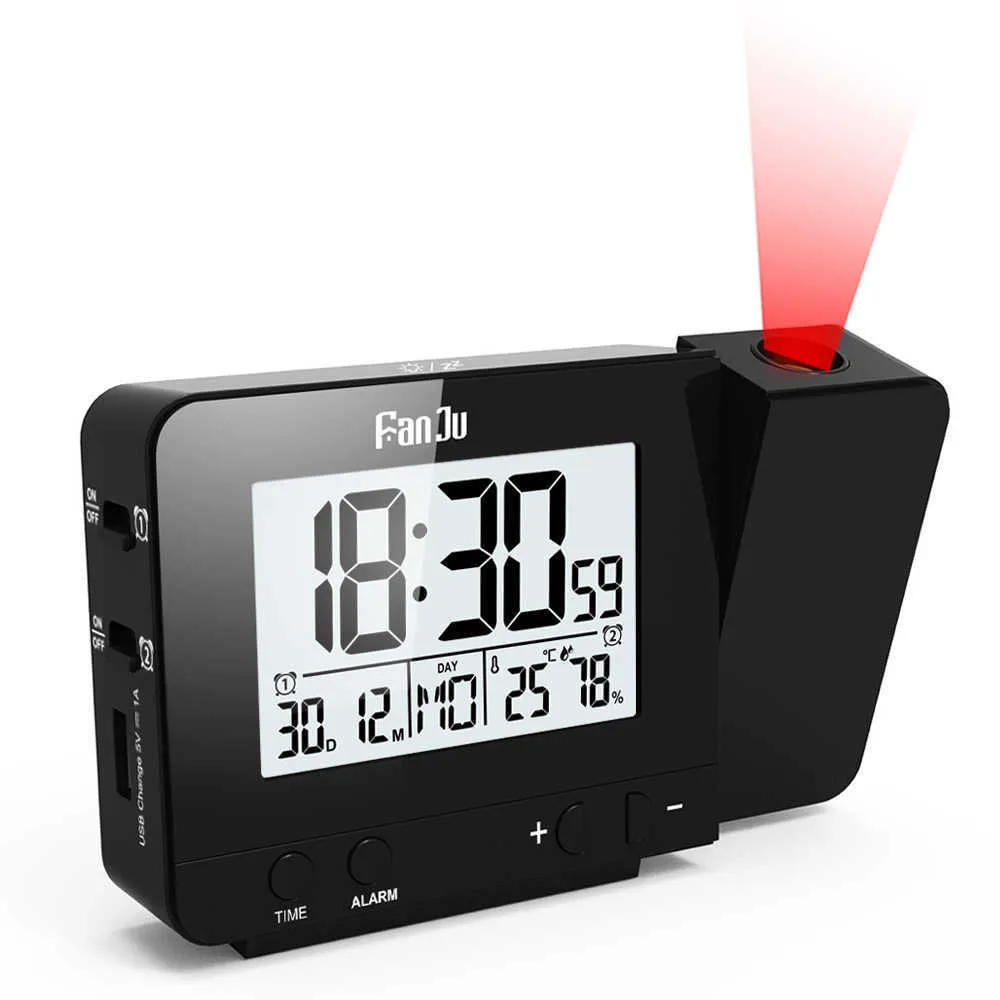FanJu FJ3531 Réveil à projection Date numérique Fonction Snooze Rétroéclairage Projecteur Table de bureau Horloge Led avec projection de l'heure 210930