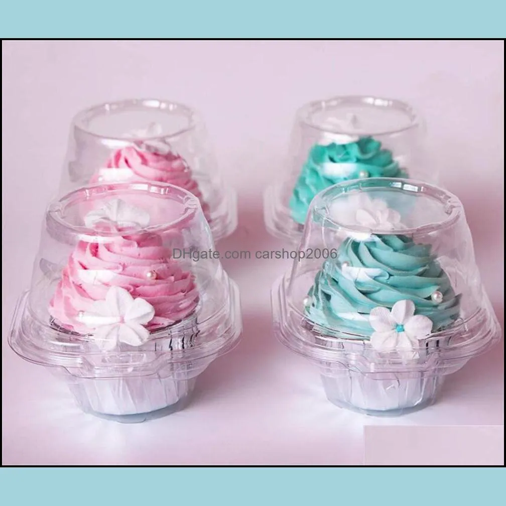 Individual Plastic Cupcake Containers Disposable - Mini Fluted Cake Container BPA Free Single Muffin To Go Case