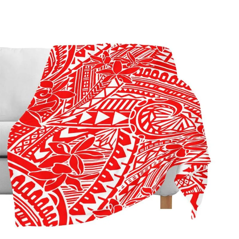 Blankets Red Polynesian Tribal Leisure Throw Blanket Custom Plumeria