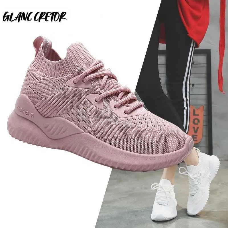 Vulcanized Footwear New Breathable Light Casual Summer Spring Mesh Walking Ladies Lace-up Fujin Woman Sneakers Women Shoes Sock Y0907