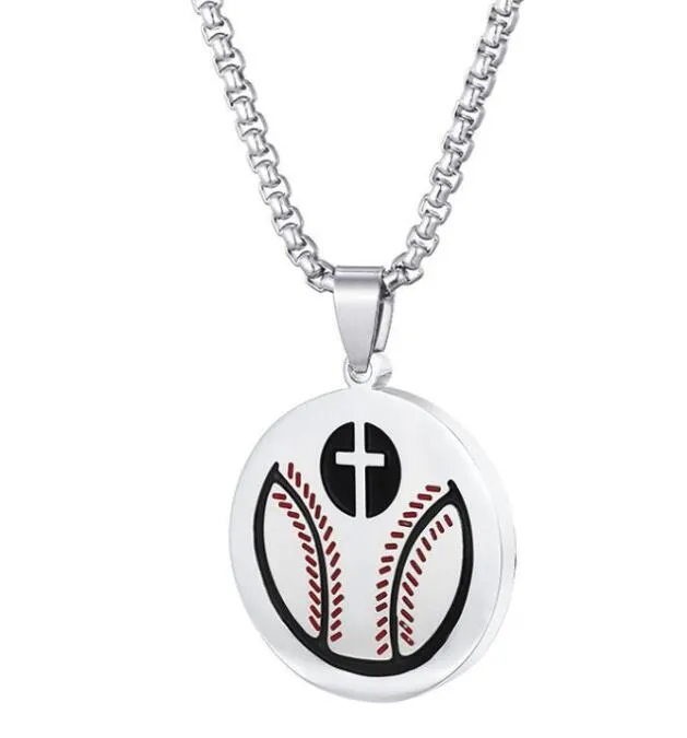 Titan Sport Zubehör Runde Kreuz Baseballschläger Halskette Anhänger Gold Silber Schwarz Farbe Edelstahl Softball Anhänger Halskette