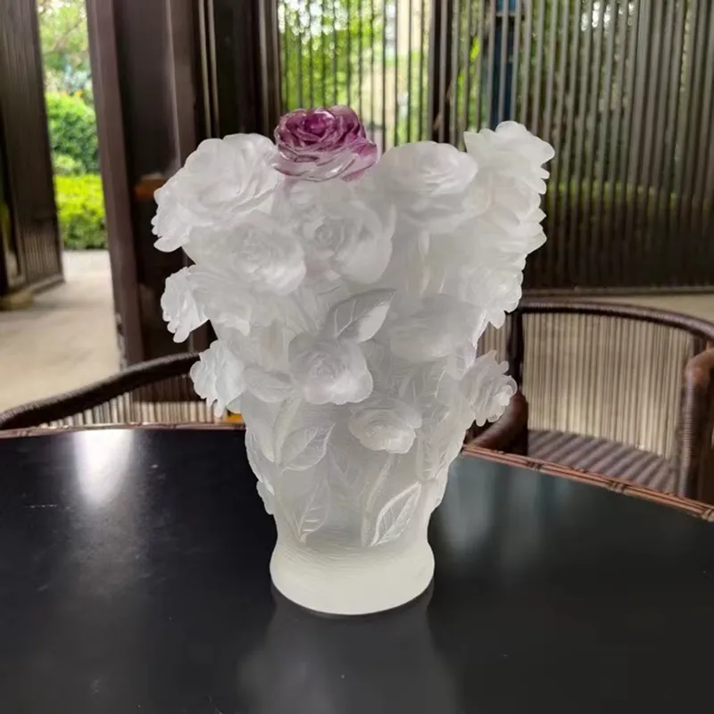 Emart Luxury Crystal Roses Blommor Vase Vardagsrum Transparent Hem Dekoration Tillbehör Tabletop Traditionell färgad glasyrblomma Vaser Bordsglashantverk