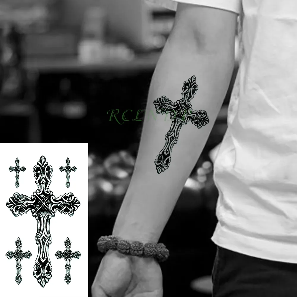 Wodoodporna Tymczasowa Naklejki Tatuaż Cross Tribal Totem Fałszywe Tatto Flash Tatoe Tatouage Neck Dłoń Pleci Foot for Girl Women Men