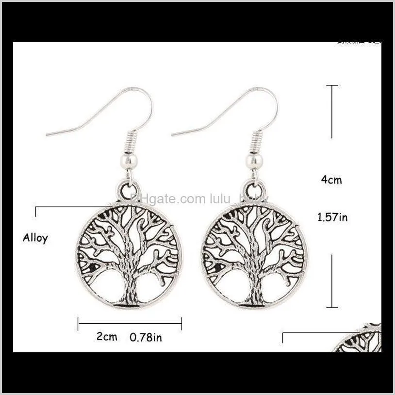 tree of life earrings 925 silver ear hook retro personality hollow earrings
