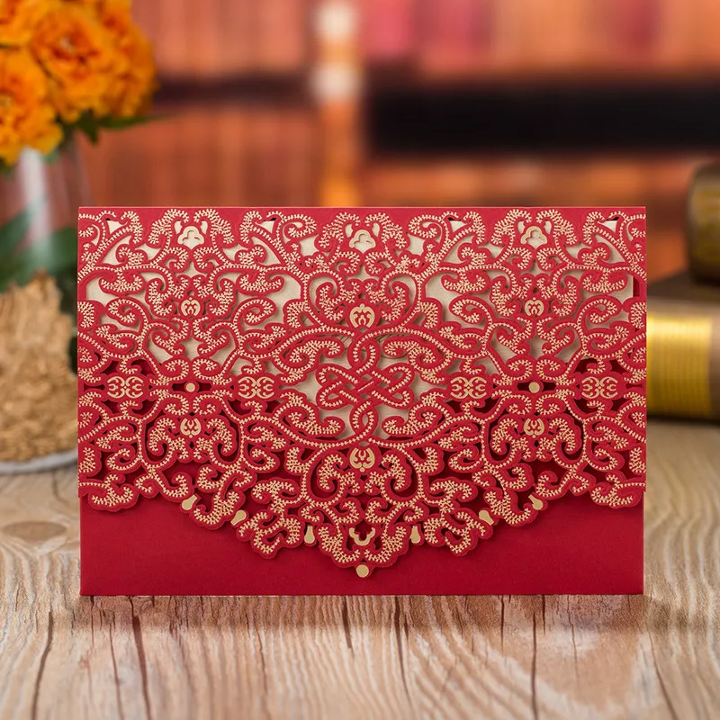 2021 Wedding Invitations Personalized Printable European Style Flora Hollow Laser Cutting Party Business Invitation Cards YC063