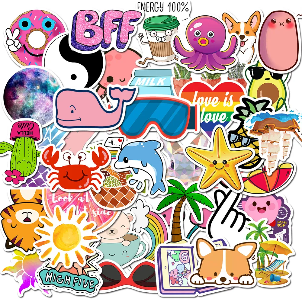 100st Blandade sommar soliga kawaii tecknade klistermärken no-repeat söta tjejer anime klistermärke för laptop skateboard pad cykel motorcykel telefon bagage decal pvc klistermärken