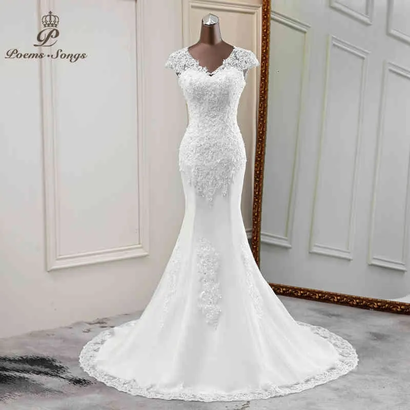 Elegant new marriage V-neck wedding gowns beautiful bride dress applique mermaid vestido novia