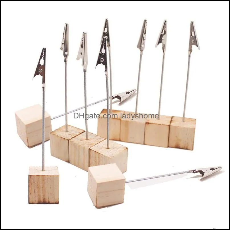 Place Card Holders with Alligator Clip Wooden Cube Base Photo Memo Clip Wood Stand Office Party Supplies HWD7059