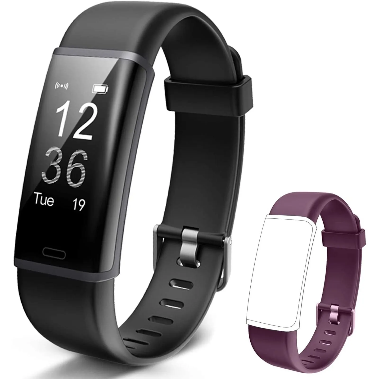 Smart Horloge Groothandel Heren Dames Smartwatch ID115Plus HR Armband-Paars + Zwart Draadloos Opladen Bluetooth Wearable Technology