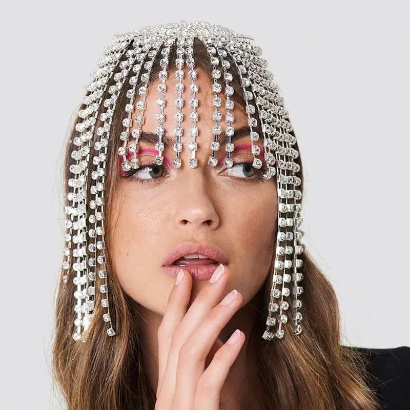 Luxury Rhinestone Forehead Headpiece Tassel Chain For Women Handmade Hat Crystal Headbands Wedding Hair Accessories Clips & Barrettes