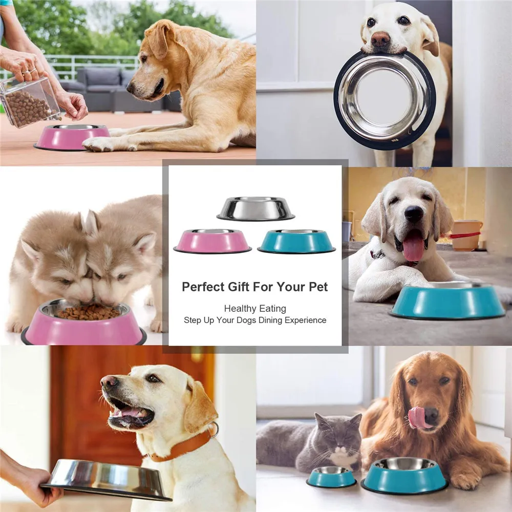 Stainless Steel Dog Bowl With Rubber Base For Small/Medium/Large Dogs