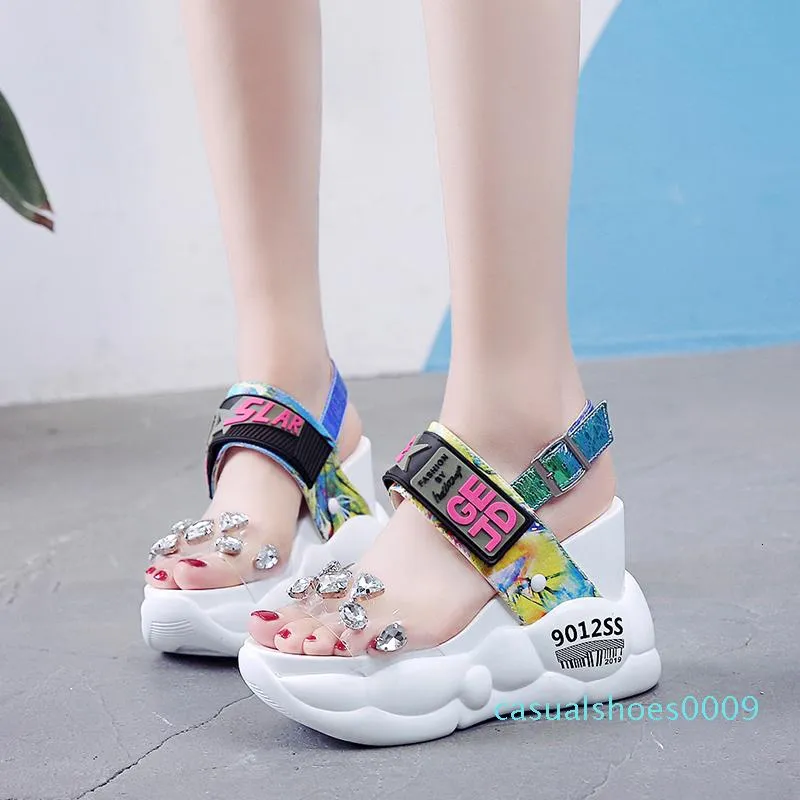Rimocy Chunky Platform Big Rhinestones Pvc Sandals Women Summer