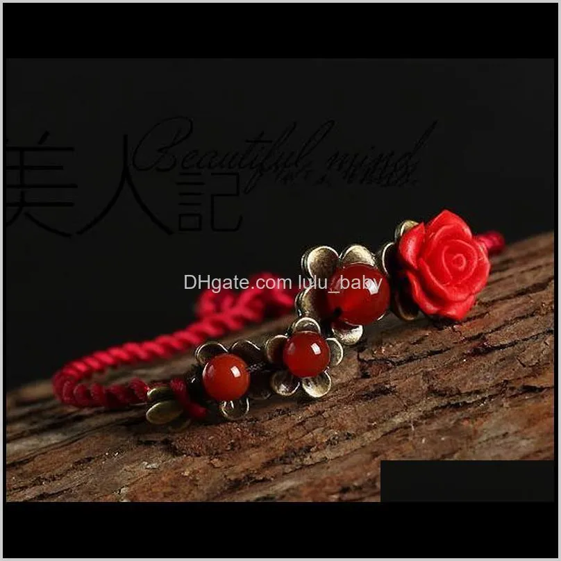 retro windscent roses fashion simple hand-woven red rope anklets