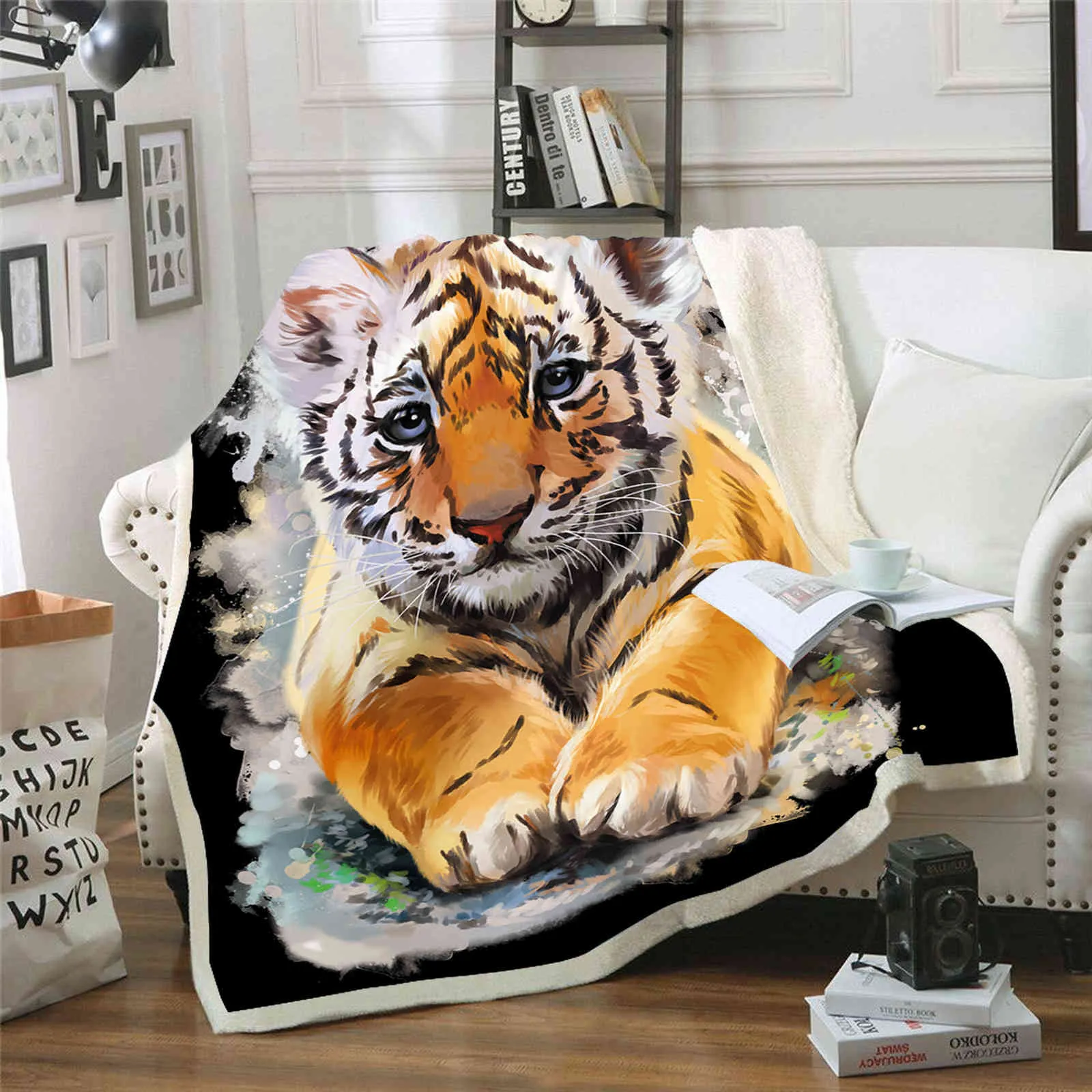 Est Tiger 3D Printing Plush Fleece Tiger Blanket Adult Fashion