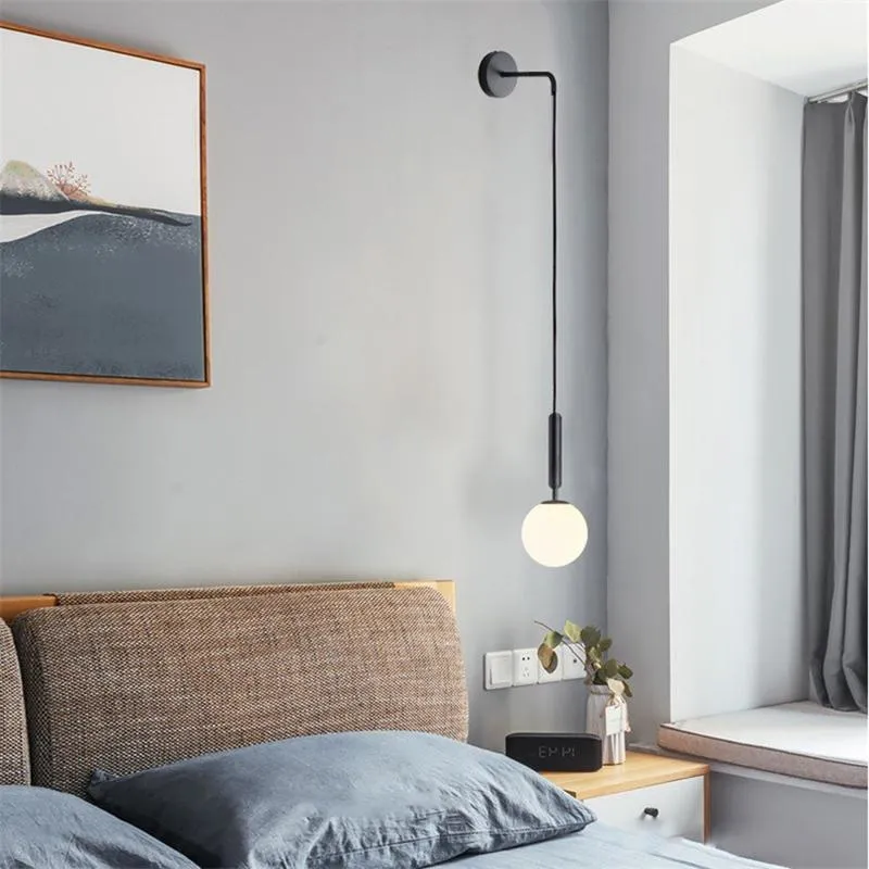 Wandlamp Modern Glass Scandinavisch Wandlamp Bed -leesronde Applique Murale Luminaire Noordse LED -lichten E27Wall