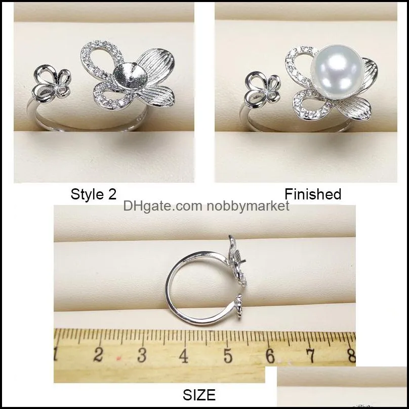 2019 Pearl Ring 925 Sliver Rings Settings DIY Pearl Ring for Women Girl DIY Rings Adjustable Size Jewelry Settings Statement Fashion