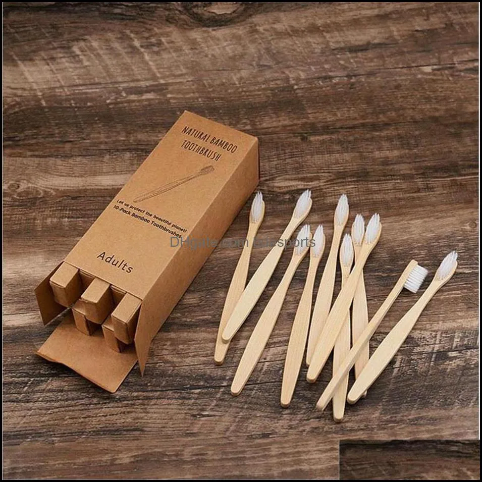 10Pcs Bamboo Toothbrush Eco-Friendly Product Vegan Tooth Brush Rainbow Black Wooden Soft Fibre Adults Travel Seta26