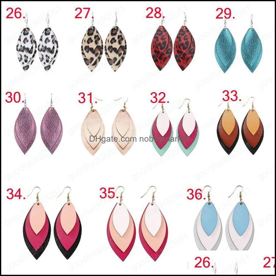 Popular Multilayer PU Leather Earrings Boho Handmade Personlized Leather Leaves Earrings For Women Designer Jewelry Gift 36 Colors