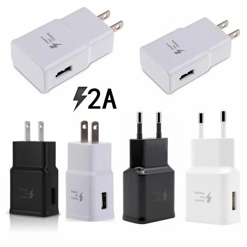 Chargeur rapide mural USB à charge rapide adaptative adaptateur 5V 2A prise ue US pour Samsung Galaxy S20 S10 S9 S8 S6 Note 10