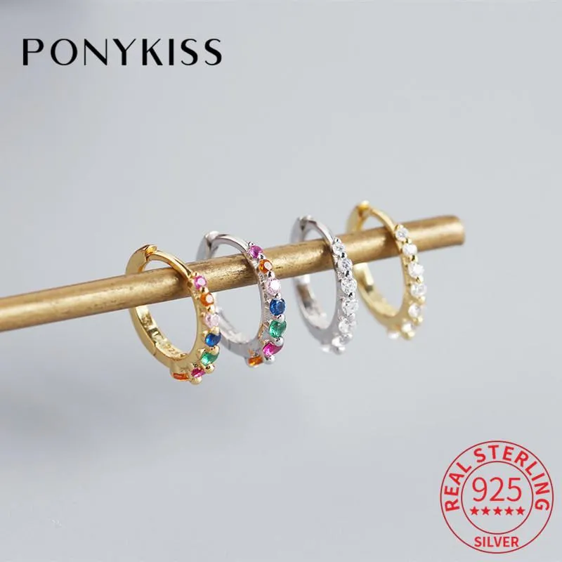 Hoop Huggie Ponykiss Trendy 925 Srebrny Srebrny Kolorowe kolczyki z cyrkonem dla kobiet rocznicowy akcesorium biżuterii