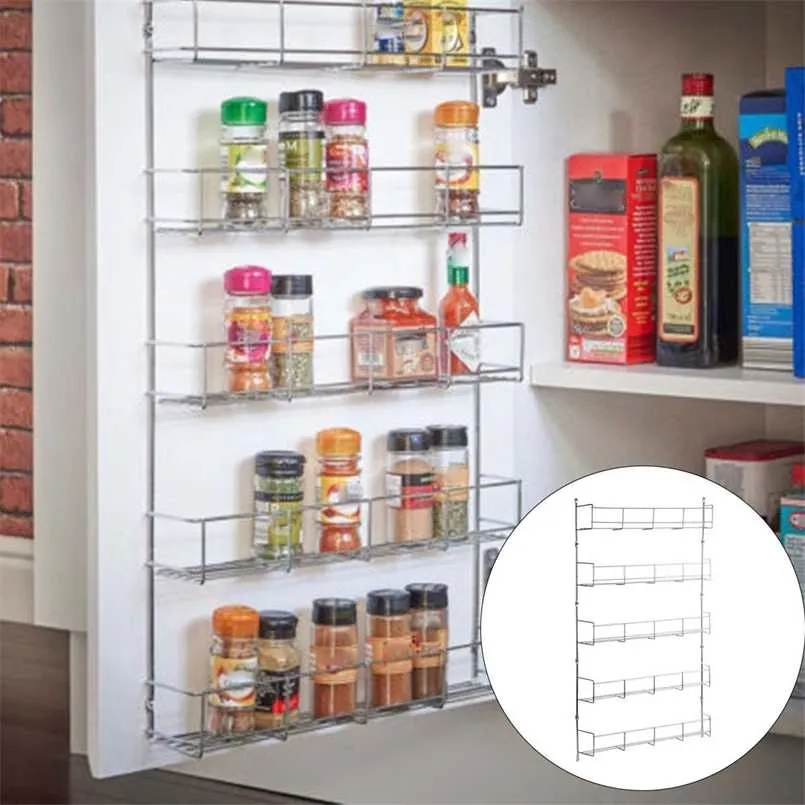 5 Layers Kitchen Spice Rack Multifunctional Organizer Storage Holders Shelf Pantry Wall Hanging Holder Save Space 211112