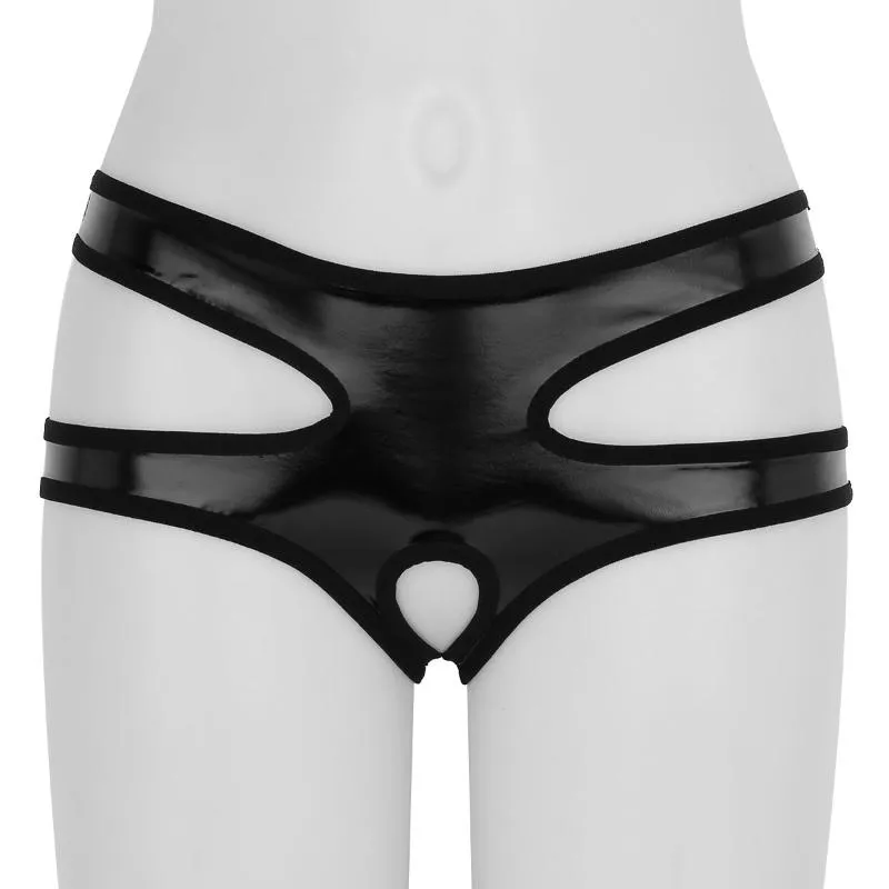 Latex Faux Leather Micro Bikini Crotchless Briefs With Open Crotch And  Pussy Holes Sexy Lingerie For Women Wo219s From Tobiass, $40.4