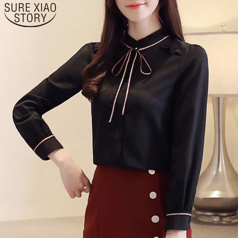 Fashion Women Long Shirts Spliced Solid Puff Sleeve Standing Collar White And Black Chiffon Blouse 5112 50 210415