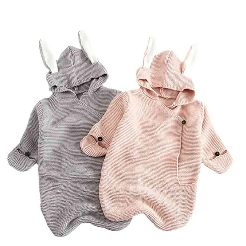 B83H11 Autunno Inverno Pagliaccetto Orecchie da coniglio Sacco a pelo lavorato a maglia È stereo per neonati Regalo per bambini 210417