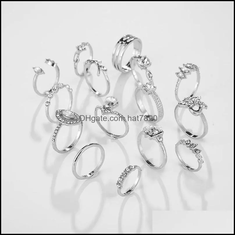 15 Pcs/Set Vintage Bohemian Geometric Wave Knuckle Rings Sets For Women Retro Silver Finger Rings Jewelry Wedding YC