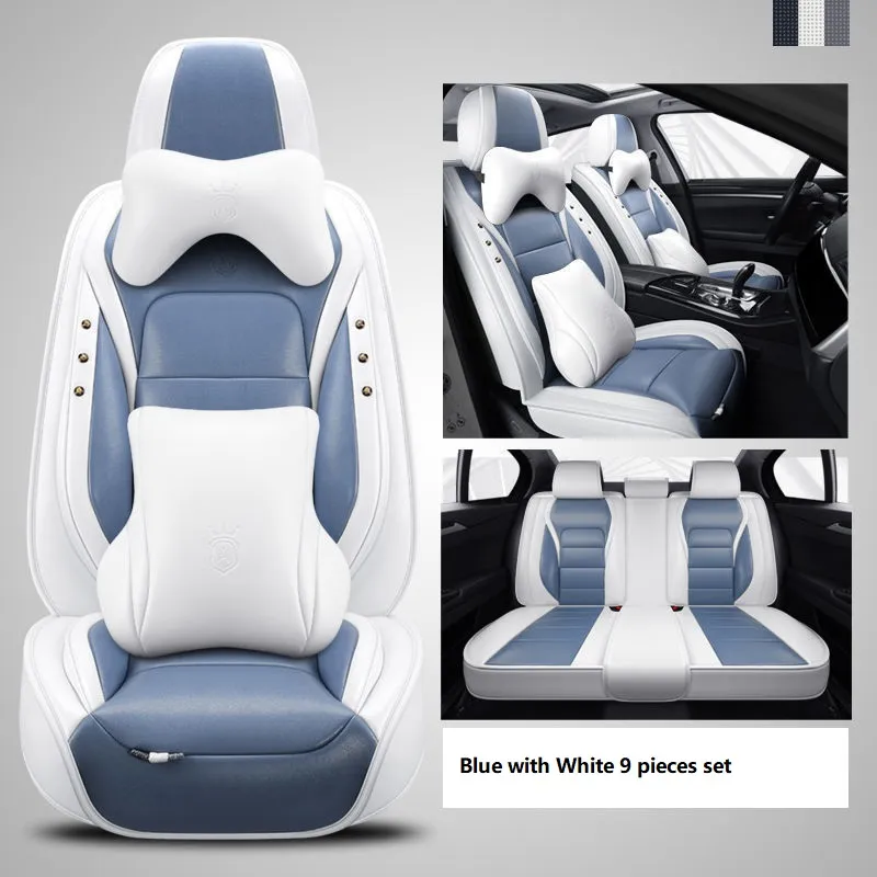 Auto-Zubehörsitz-Abdeckung für Sedan-SUV-dauerhafte hochwertige Leder-Universal-Fünf-Sitze-Set-Kissenmatten einschließlich der vorderen und hinteren Abdeckungen modisch blaues Design