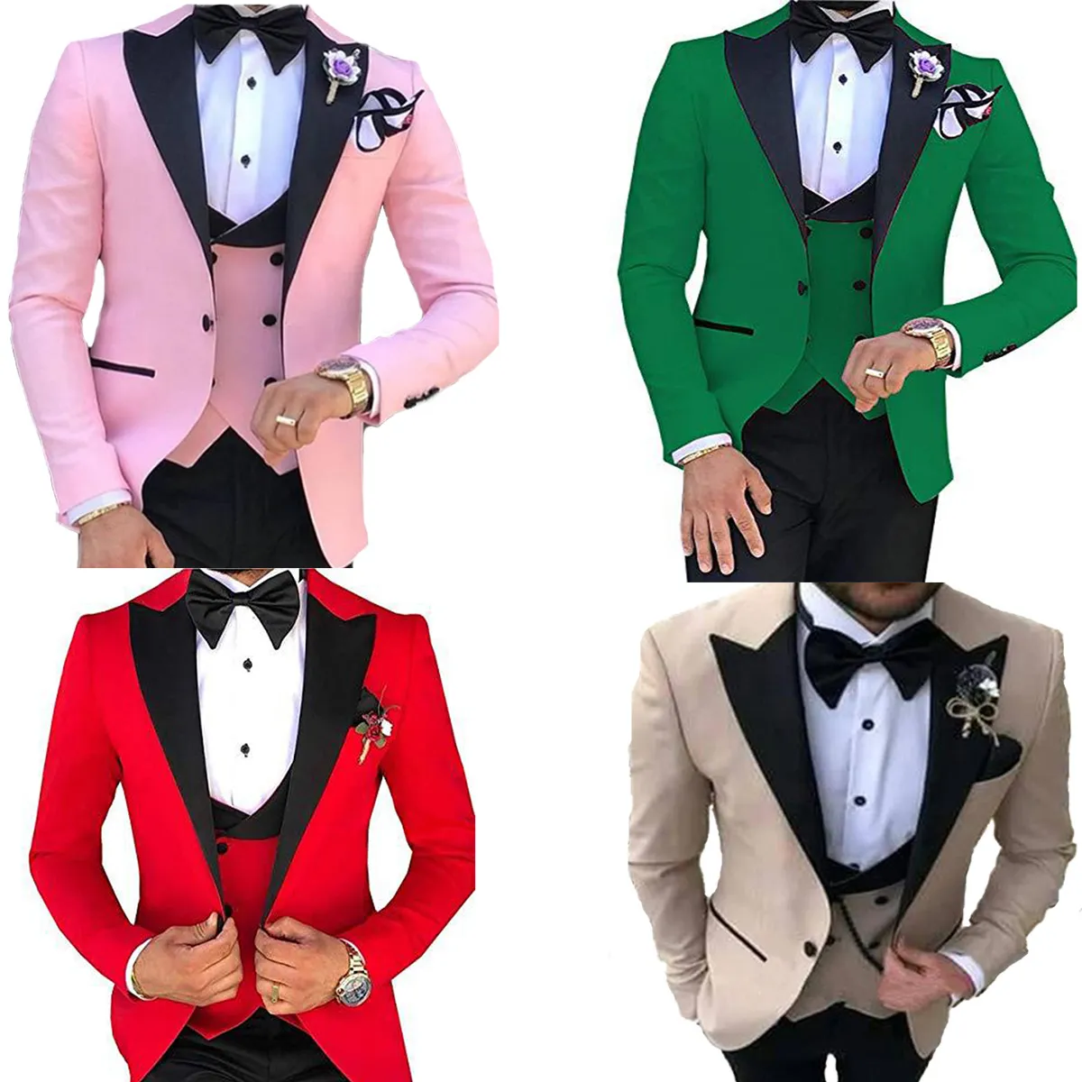 Groom Tuxedos Grande taille Business Casual Costume Trois-Pièces Costume Groomsman Porter des combinaisons de banquet de mariage Homme (Veste pantalon gilet)