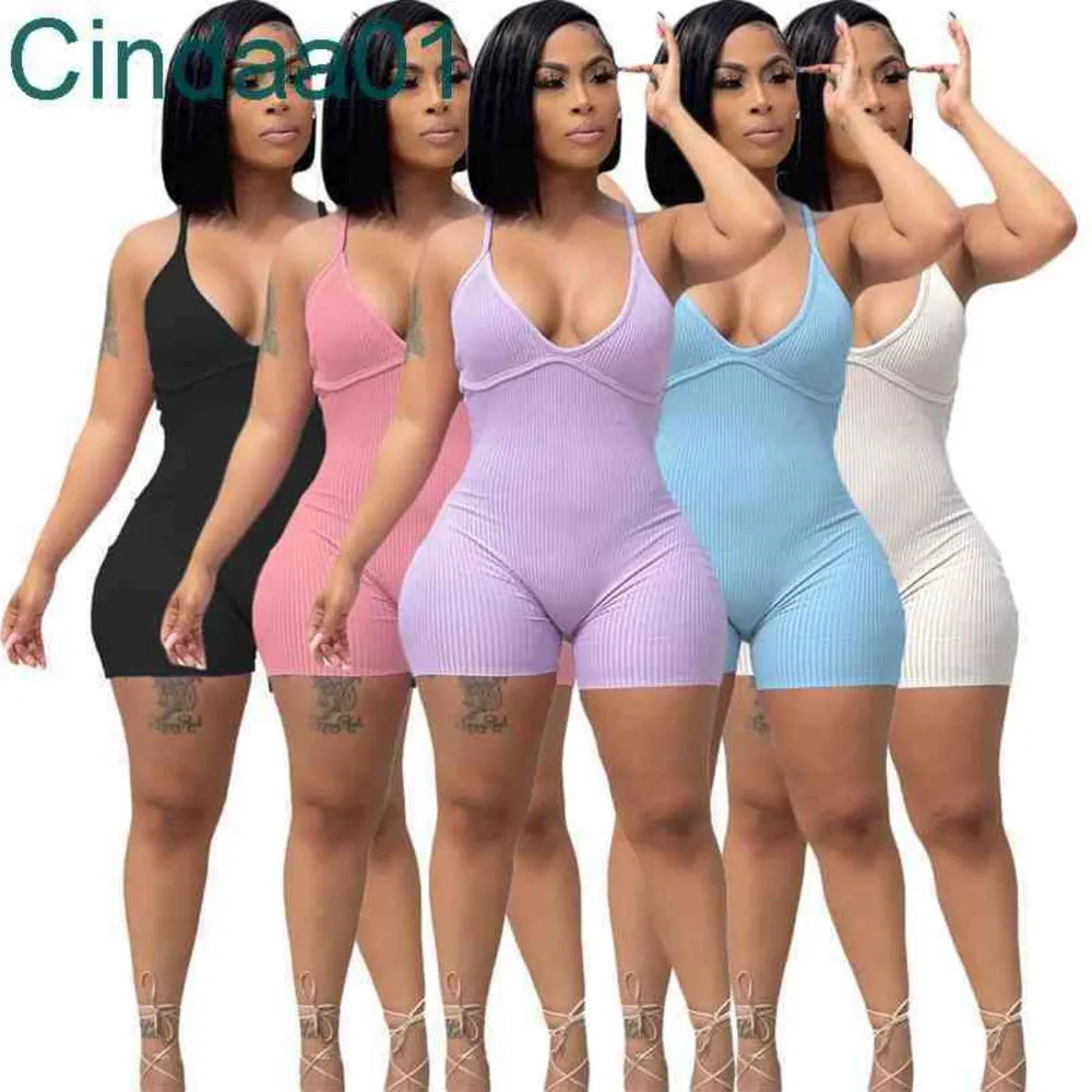 Women Jumpsuits Designer Slim Sexy V Neck Suspender Rompers Solid Color Onesise Pit Strip Bodysuit Backless One Piece Pants