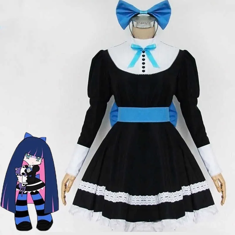 Anime Panty &Stocking with Garterbelt Stocking Anarchy Autumn Maid Women Cosplay Costume Lolita Dress + Belt Headwaer Hallowen Y0913