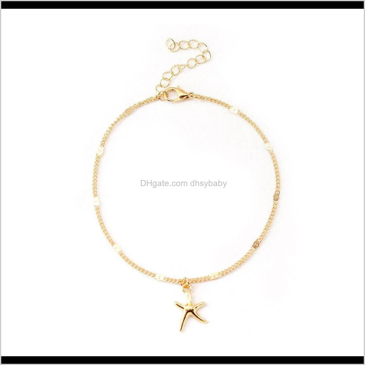 Anklets Drop Delivery 2021 European And American Jewelry Alloy Starfish Modeling Chain Womens Fashion Geometric Simple Five Pointed Star Foot