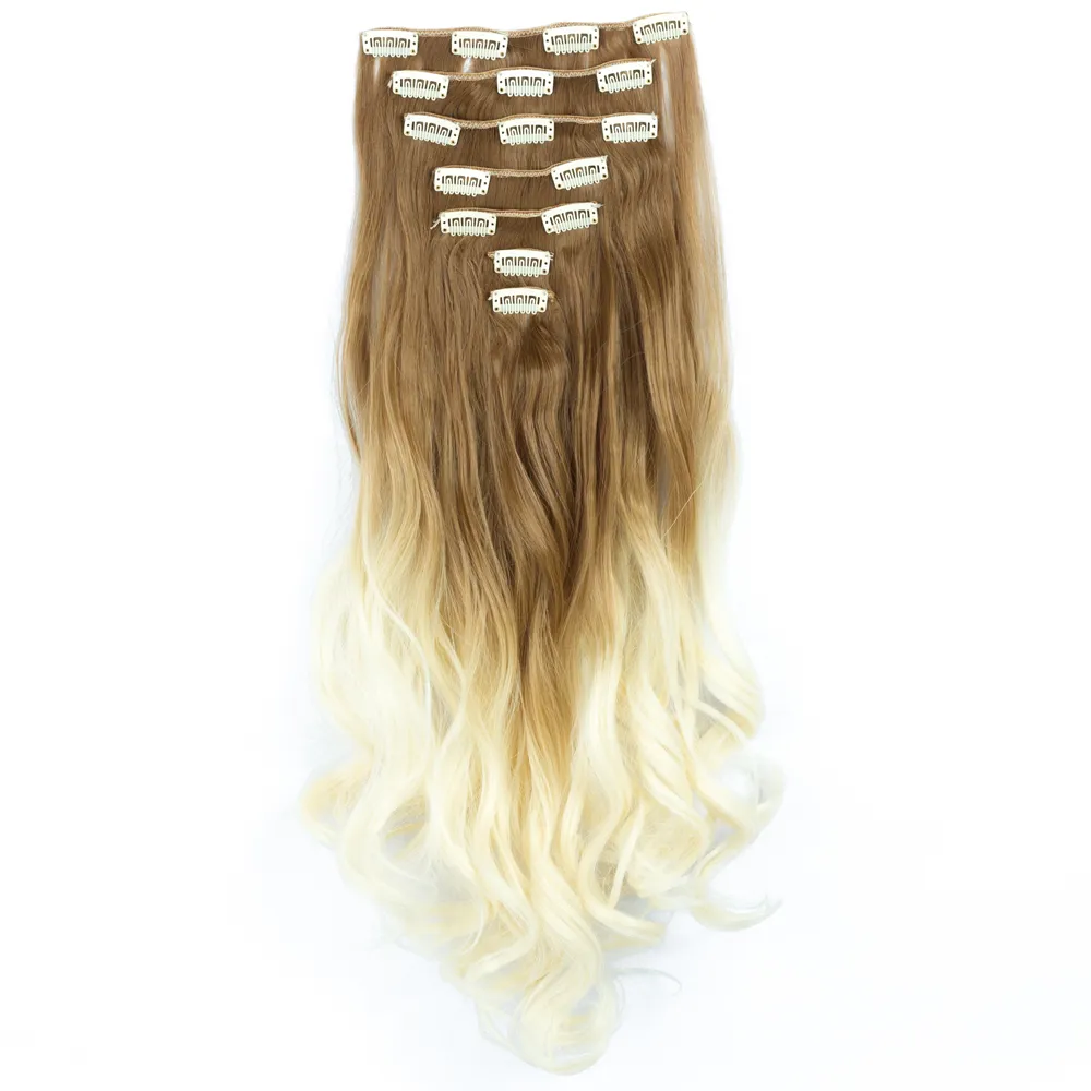 7 teile/satz 130G Synthetische Clips Haar Extensions Stücke Ombre Lockige Große Wellenförmige Hochtemperaturfaser Für Frauen