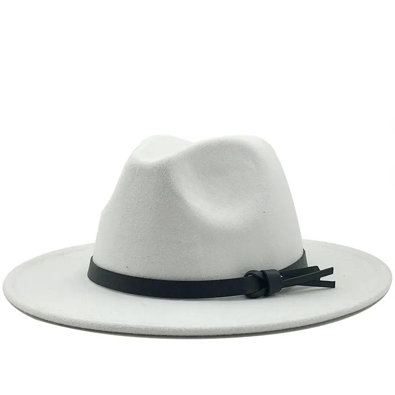 Las Nuevas Mujeres Hombres Sombrero Fedora de Lana Con Lazo Cuero Caballero Elegante Dama Otoño Invierno Brim Grande Bonés